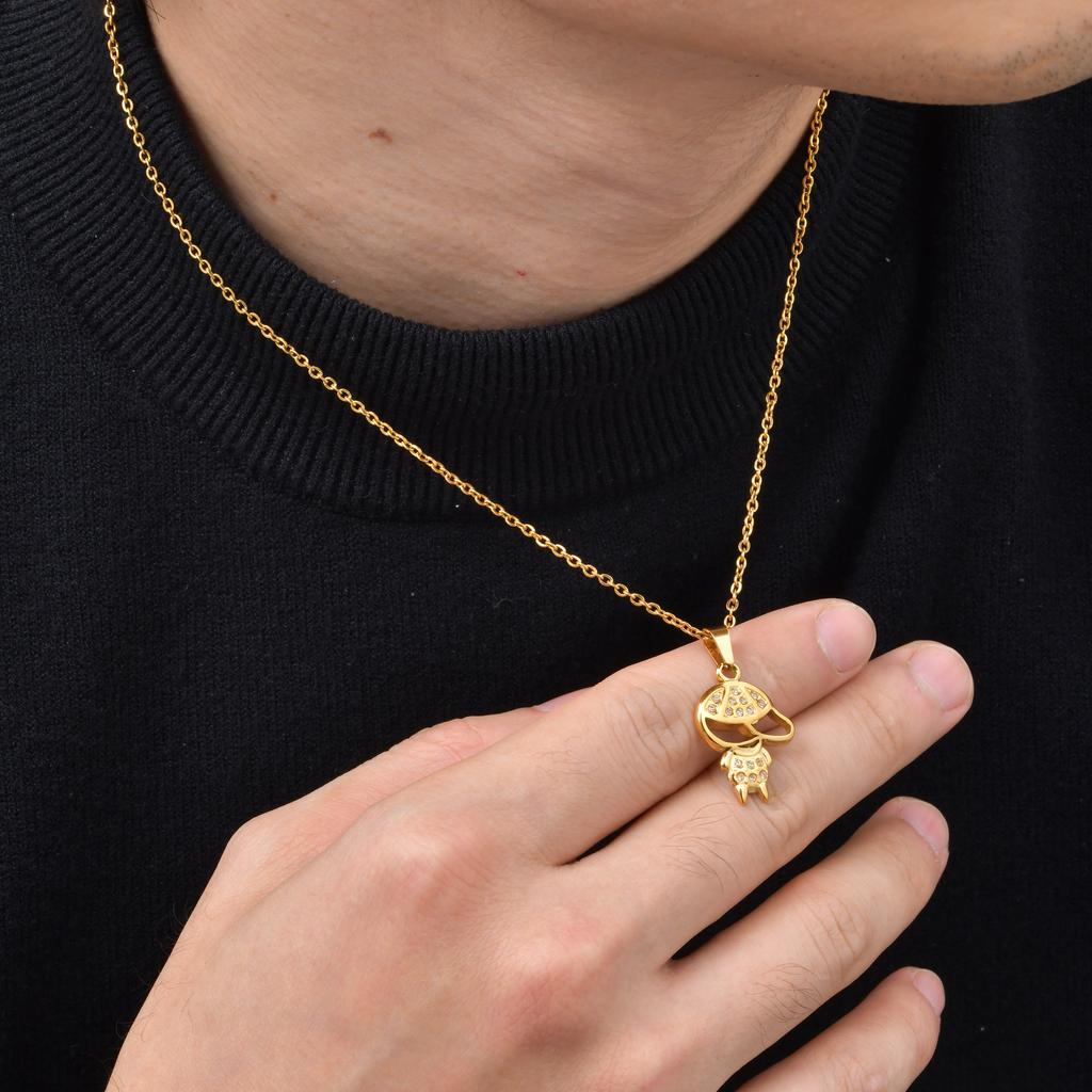 Little Boy Little Girl Necklace for Men Women Couple,Gold Color Crystal Zircon Hat Boy Pigtail Girl Sweater Chain Collar Gift