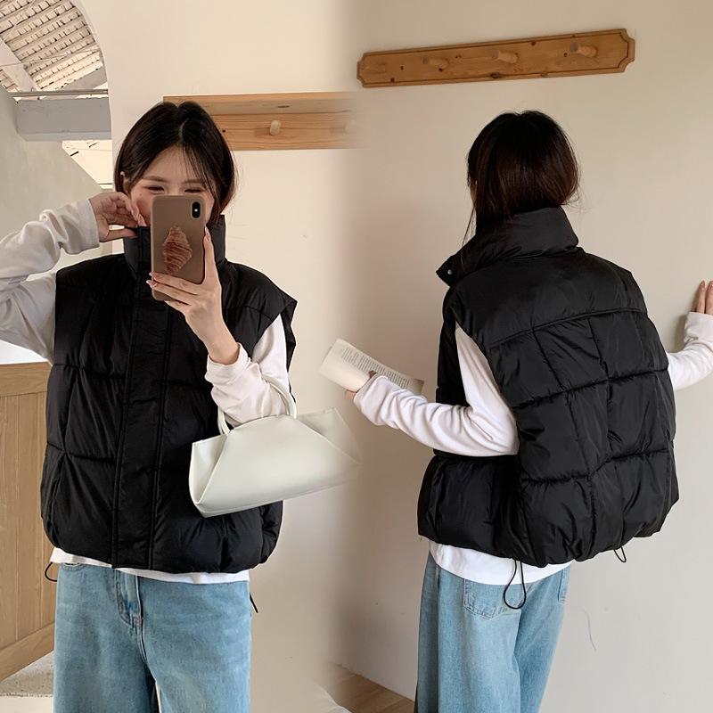 Down cotton vest women's autumn and winter new loose cotton vest solid color vest jacket