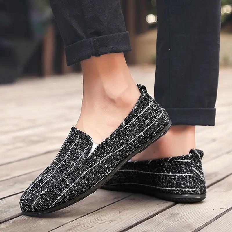 Fashion Man Shoe Ethnic Style Black Flat Breathable Slip-on Sneakers Designer Luxury Retro Hiking Classic Original Casual Shoes for Men
