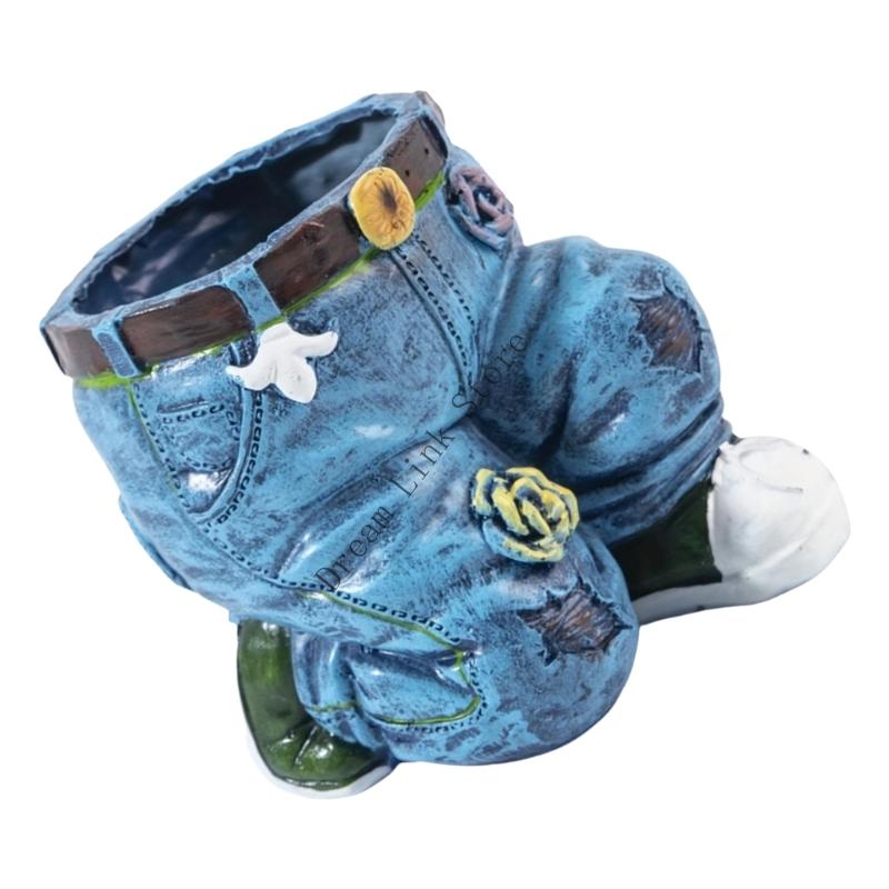 Q1FD Novelty Unique Jeans Flower Pot Container Lightweight Resin Planter Suitable For Patios Balcony Desktop Decoration