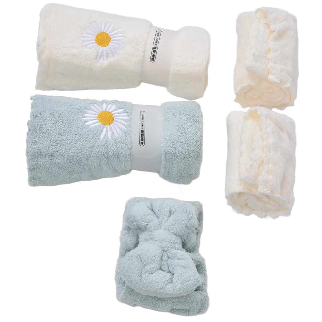 Bath Sheets Daisy Pattern Coral Velvet Blue White Soft Fluffy Highly Absorbent Durable Bath Towels