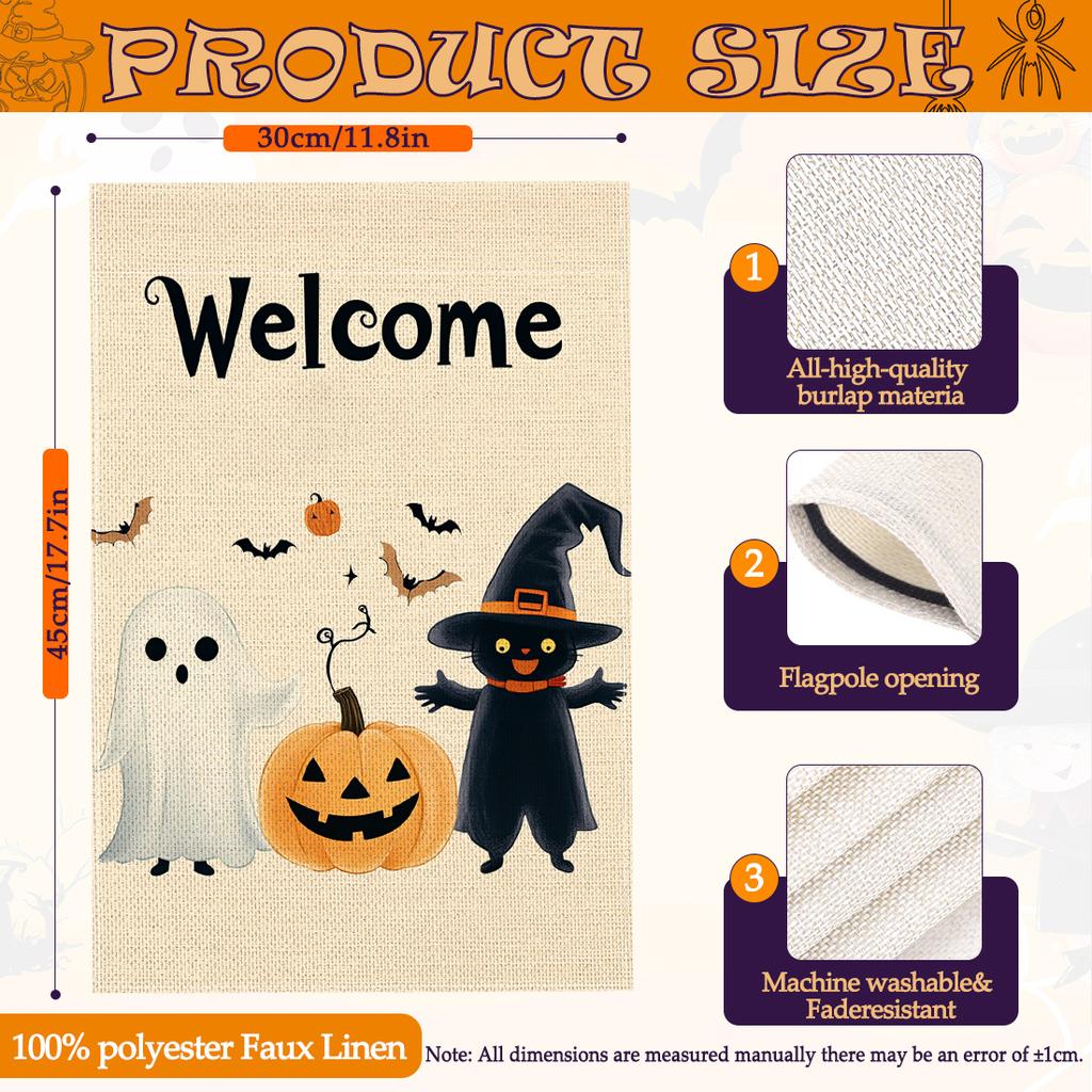 Halloween Garden Flag Pumpkin Ghost Witch Halloween Flags Double Sided Funny Yard Decoration for Outdoor Welcome