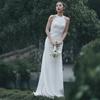 New Neck Bridal Light Wedding Dress, White Simple Fishtail Skirt, Small Trailing Tail Outdoor Travel Photography, Light Welcome Yarn, Thin