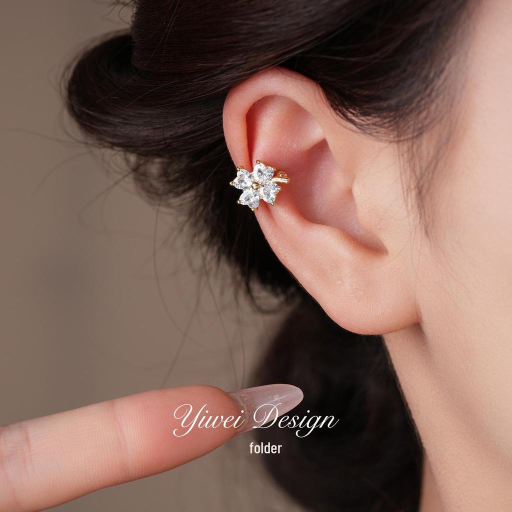 Zircon Clover Flower Ear Clip: Luxurious, No-Piercing Cartilage Earring for Women