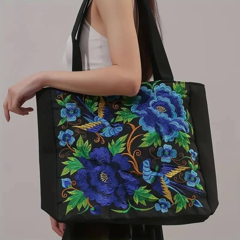Embroidered Canvas Bag Ethnic Phoenix Embroidered Women's Shoulder Bag Casual Handbag