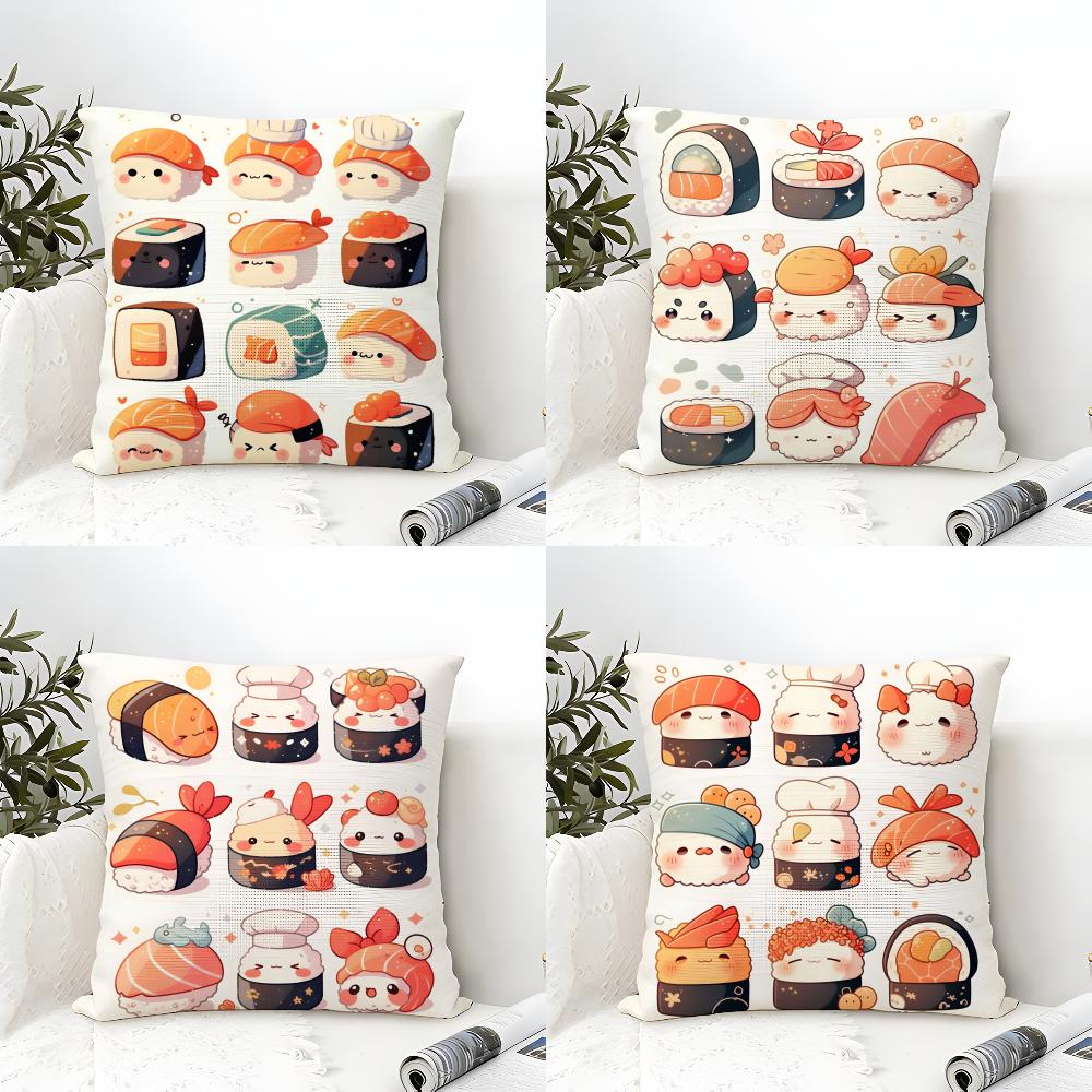 Fun Cute Sushi Pattern Pillow Case Linen Pillow Case Sofa Home Decor Cushion Cover Cushion Cove