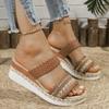 Damen Geflochtene Plateau Peep-Toe Pantoletten Bequeme Sommerschuhe