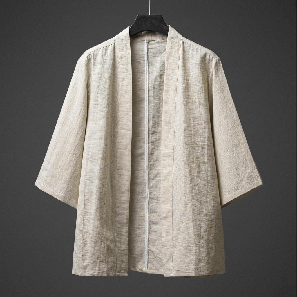 Men's Summer Thin Cotton Linen Hanfu Robe - Chinese Style, Short Sleeve, Zen Cloak