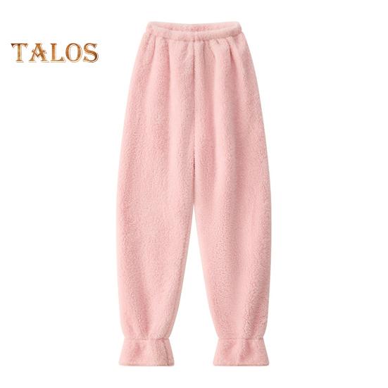 

Зимние пижамные штаны из плотного плюша с эластичной резинкой на талии, свободные, сохраняющие тепло, облегающие ноги, унисекс, домашняя одежда, брюки однотонные, для отдыха L розовый
