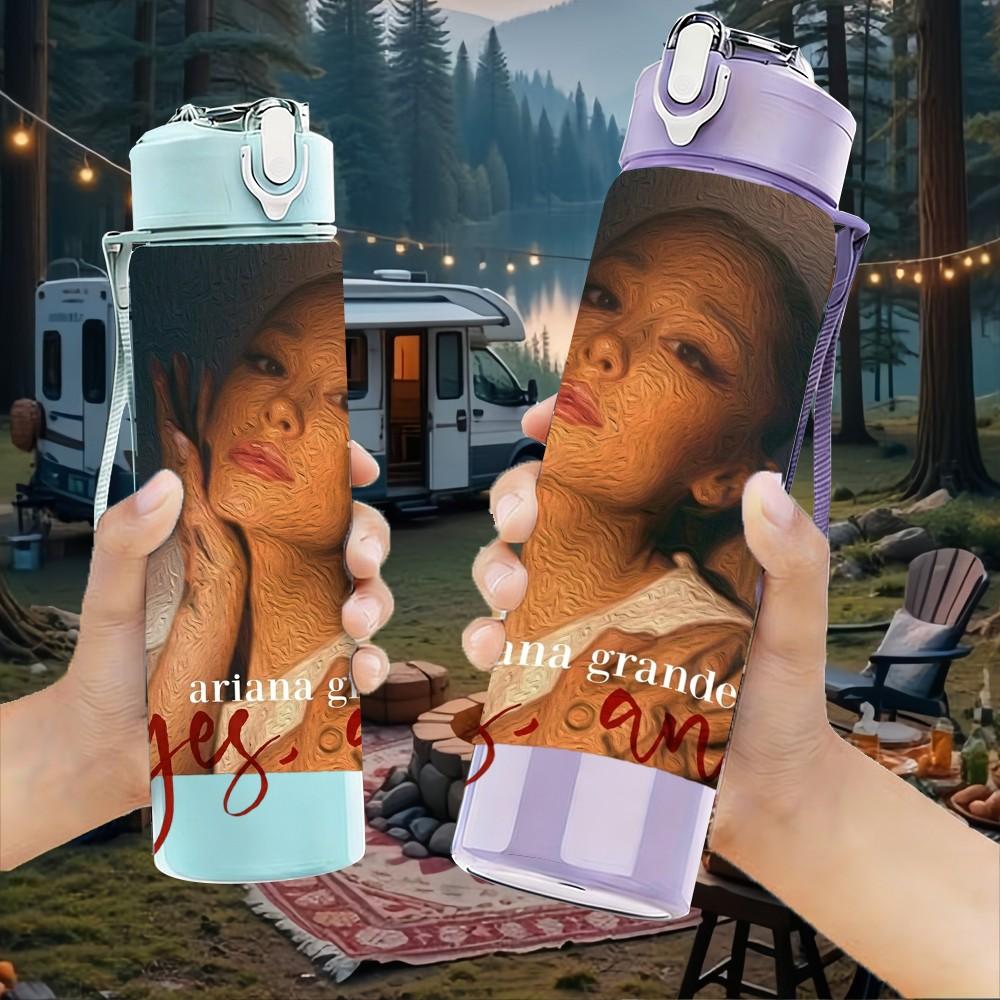 1PC Female Portrait A 750ml Sports Water Bottle Leakproof Straw Lid Outdoor Office Home