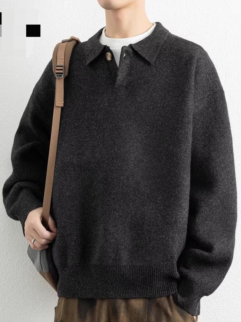 Men's Plus Size Retro Lapel Knitwear Sweater - Autumn/Winter Casual Versatile Style