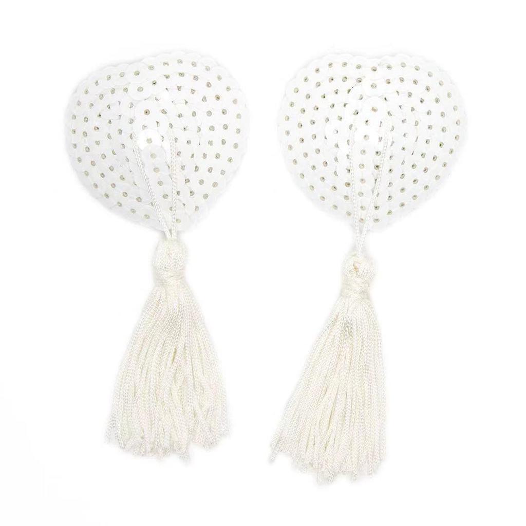 Heart-Shaped Sequin & Star Nipple Pasties with Tassels - Silicone Bra Accessory