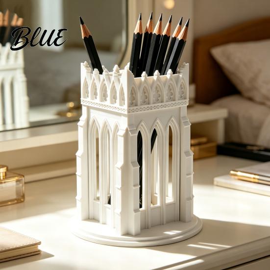 Unique Aesthetic Desk Organizer Gothic Pen Holder Cathedral Style Makeup Brush 3D Printed Vintage Pencil Cup Organizer Vanity Storage for