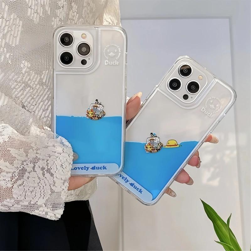 3D Anime Cute O-One P-Piece straw hat Luffy  Quicksand Thousand Sunny Phone Case for iPhone 11 12 13 14 15 16 Pro Max Plus Cover