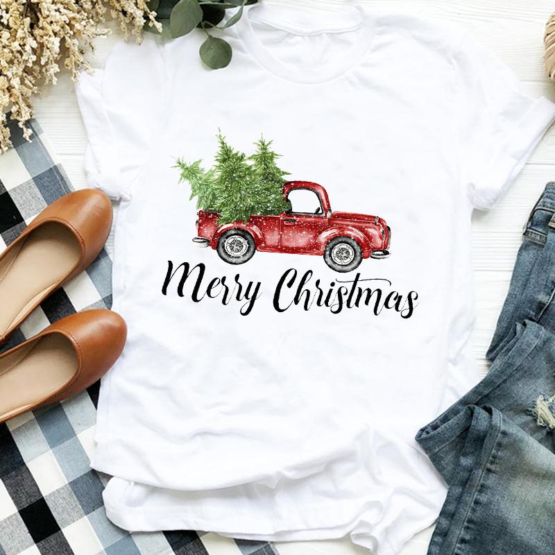 Women Lady Deer Animal Cartoon Print Printing Merry Christmas Womens Clothes Shirt T Tee For Tshirt