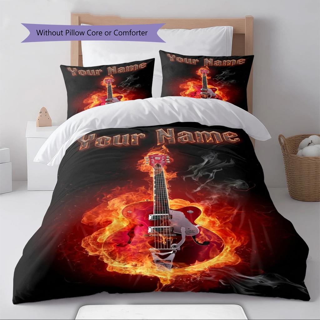 Name Custom Guitar Pattern Bedding Set Quilt Cover Pillowcase Home Decor Gift (1 * duvet cover + 2 * pillowcase, without core)