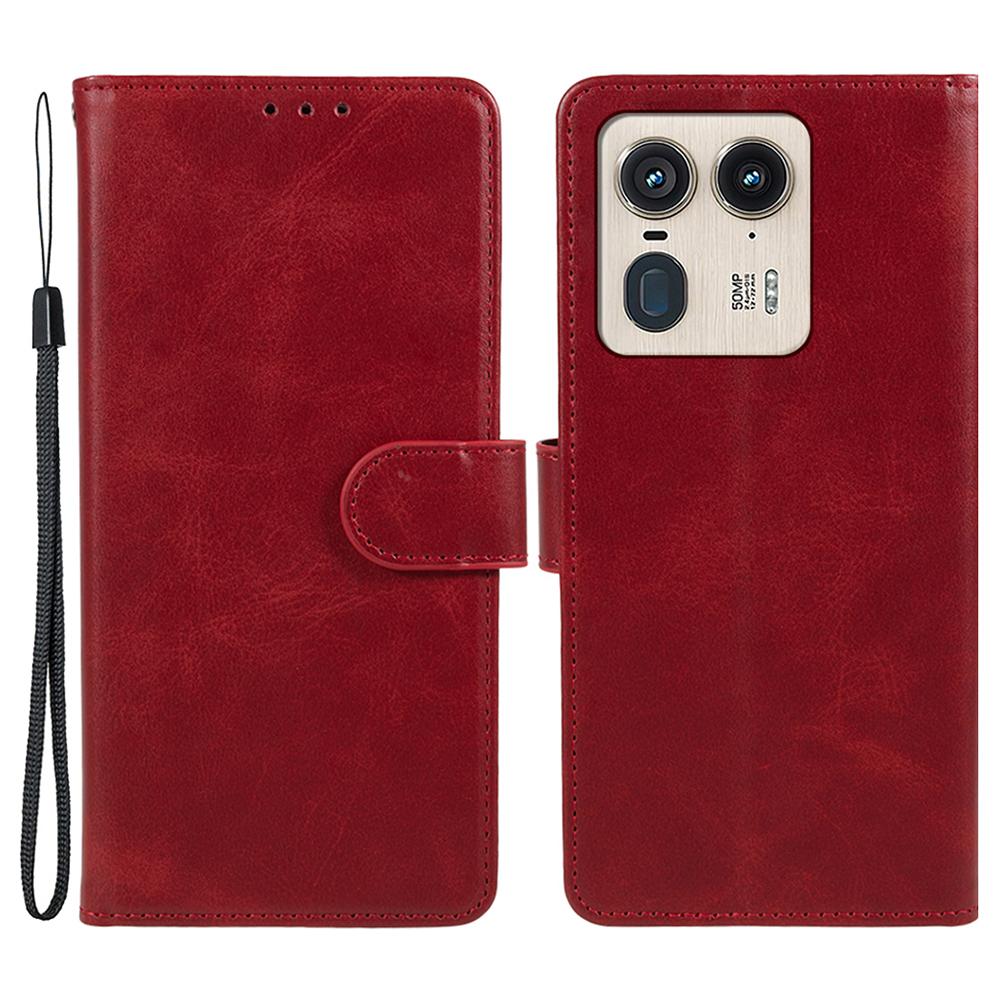 

For Motorola Edge 50 Ultra 5G/Moto X50 Ultra 5G Case Calf Texture Leather Phone Cover Side Magnetic Clasp Red