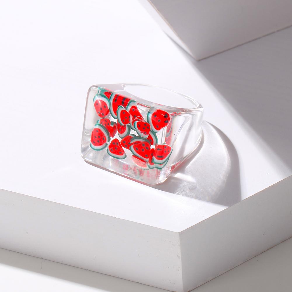 Evropská a americká módní bižuterie Bohemian Transparent Resin Fruit Square Ring Dámský akrylový prsten