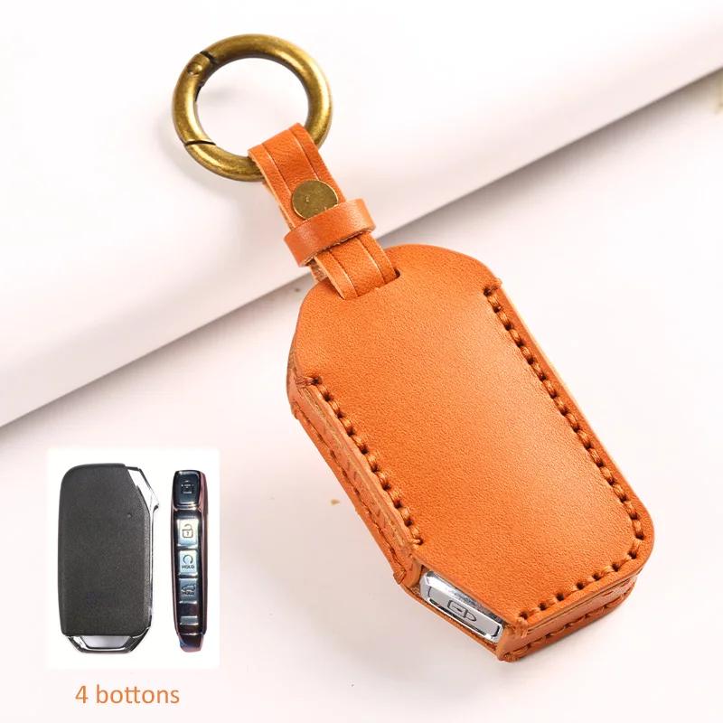 

4 Bottons Leather Car Key Case Kia Seltos Smart Remote Key Cover For Kia Seltos Accessories
