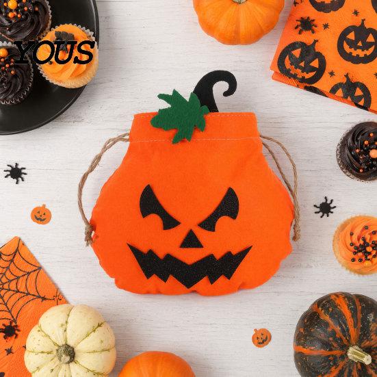 Festive Halloween Decoration Bag Drawstring Pumpkin for Kids, Trick or Treat Candy Bag, Realistic Pattern Reusable Non Woven Fabric Goodie Party
