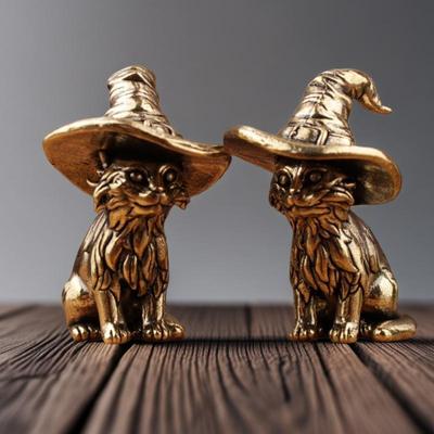 Alloy Witch Cat Figurine Vintage Finish Fine Carvings Perfect For Halloween Home Desktop Gothic Decor