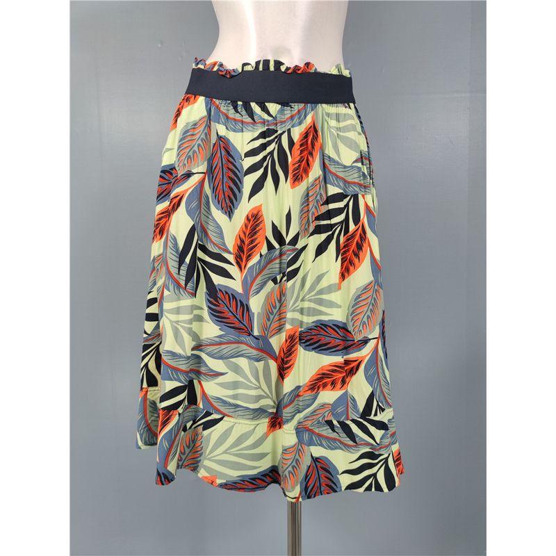 Export Single Texture Good Goods Exquisite Print Elastic High Waist Big Swing A- Line Skirt Casual Holiday Style Skirt