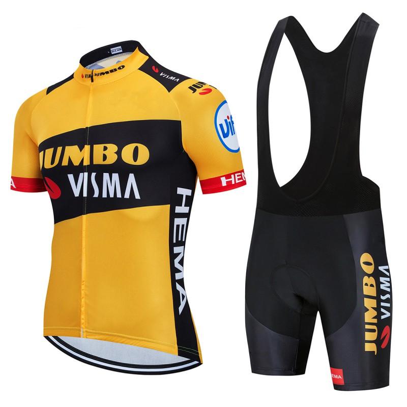 סט ג'רזי רכיבה Jumbo Visma Team שרוול קצר לאופני הרים וכביש, מתייבש במהירות, נושם, ערכה לגברים