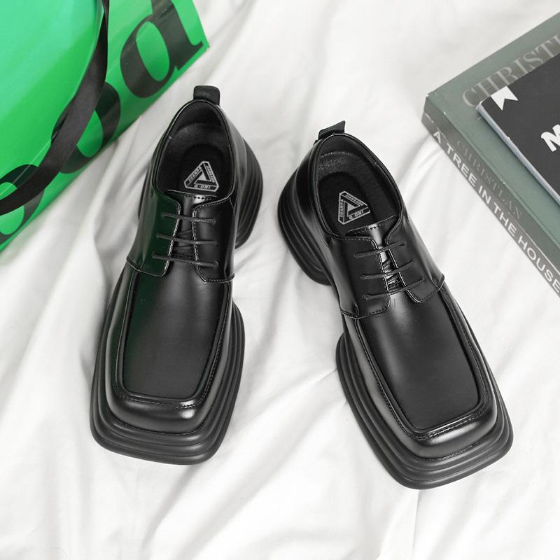 

Повседневная мужская кожаная обувь, винтажные туфли дерби с квадратным носком, мягкие и удобные мужские мужские модельные туфли на массивной плоской подошве со шнуровкой 42