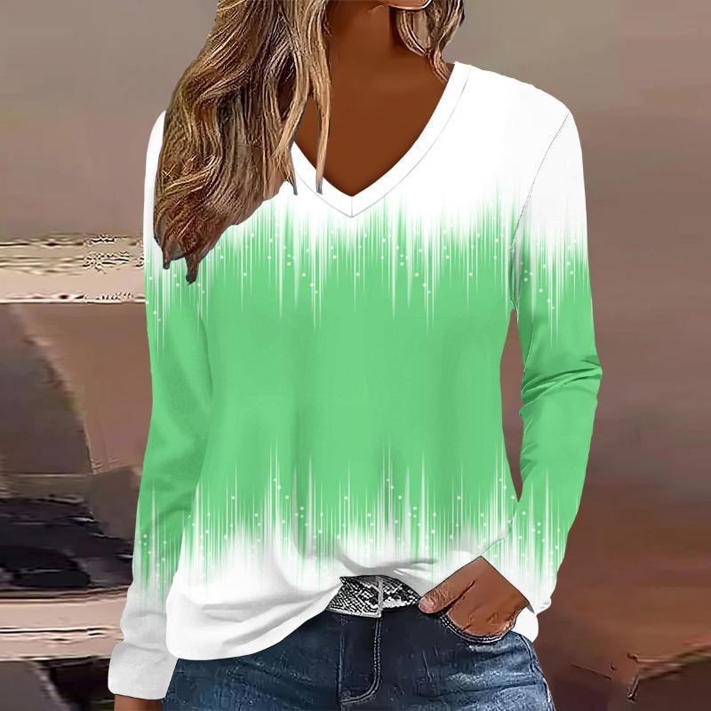 Fashion Flower pattern 3D Print Women V-Neck Long Sleeve T-Shirt Casual Polyester Breathable Women's Clothing Apparel Tops Tees