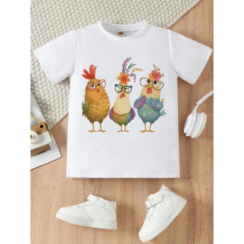 Mädchen Rundhals-T-Shirt, Süsses Kleines Küken Lustiger Grafikdruck