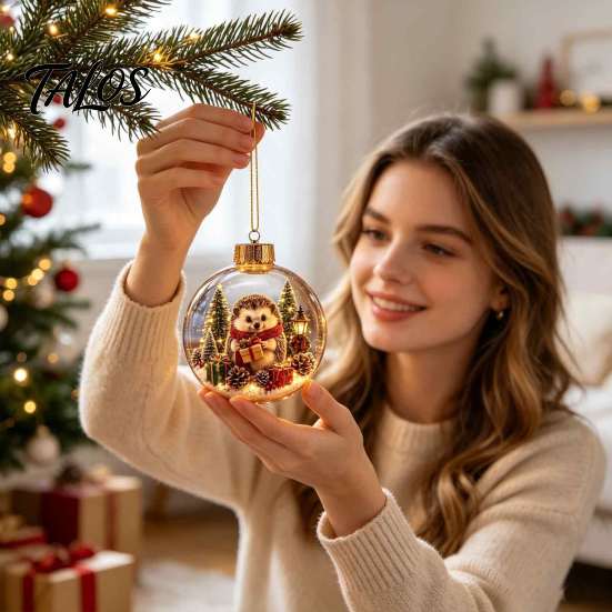 3D Winter Scene Baubles Glowing Christmas Story Ornament, Light-Up Ball Hanging Decor with Warm LED Light, Festive Indoor Home Decorations Mini