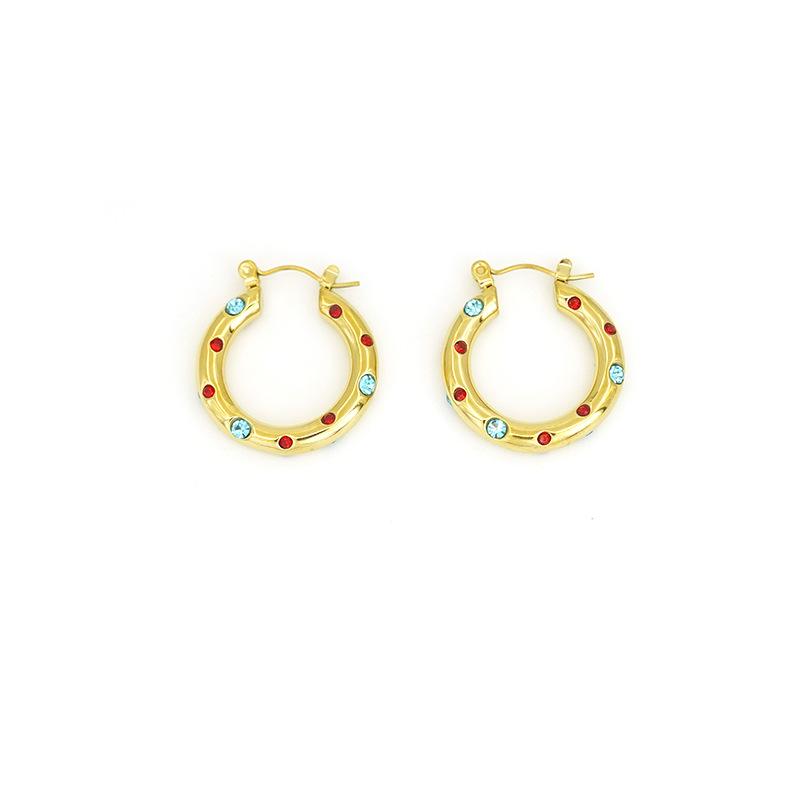 European and American INS titanium steel ring earrings K stainless steel inlaid with diamonds zircon type ears gypsy ins wind