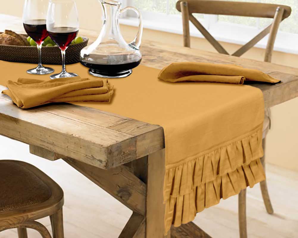 Vargottam Rosa Heimdeko Stilvolle Hochzeitsfeier Feiertags-Tischdeko Uni Doppelrüschen Tischläufer-14 x 108