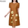 ZANZEA Women Casual Round Neck Summer Short Sleeve Print Dress