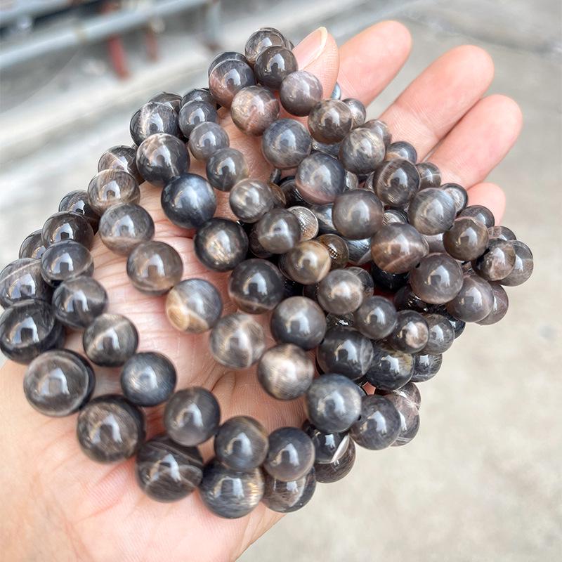 Jinde Jewelry 5A Deep Black Rutilated Sunstone & Moonstone Bead Bracelet