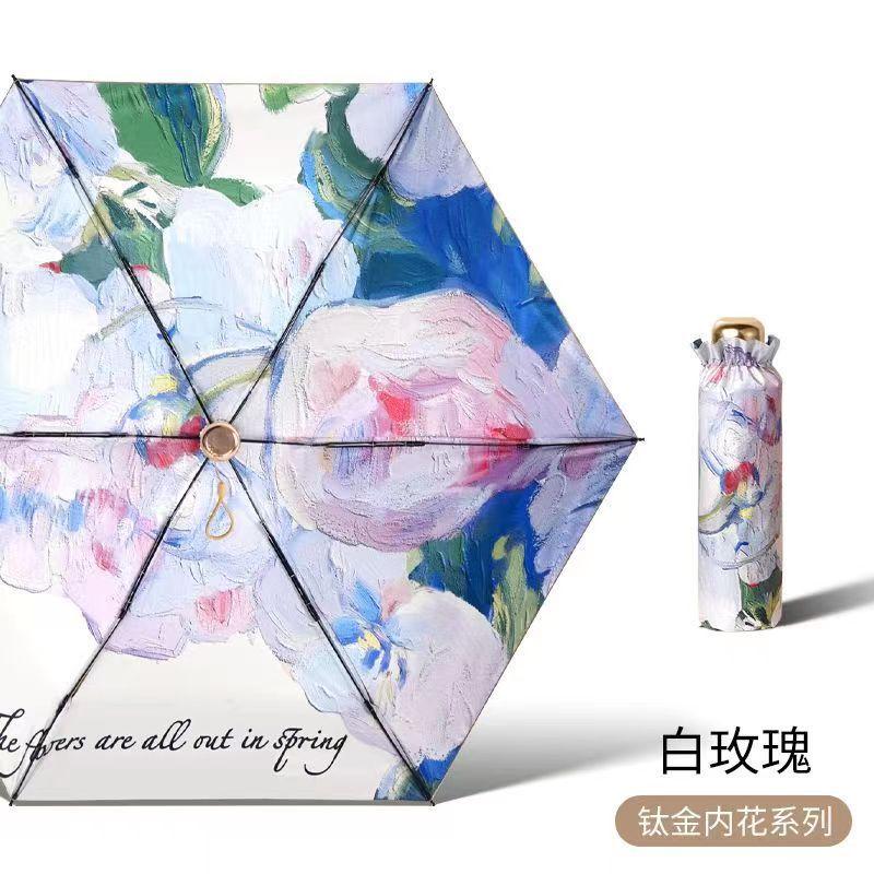 New UV protection sun umbrella flat 60% portable small sunscreen parasol oil painting female folding umbrella dual purpose