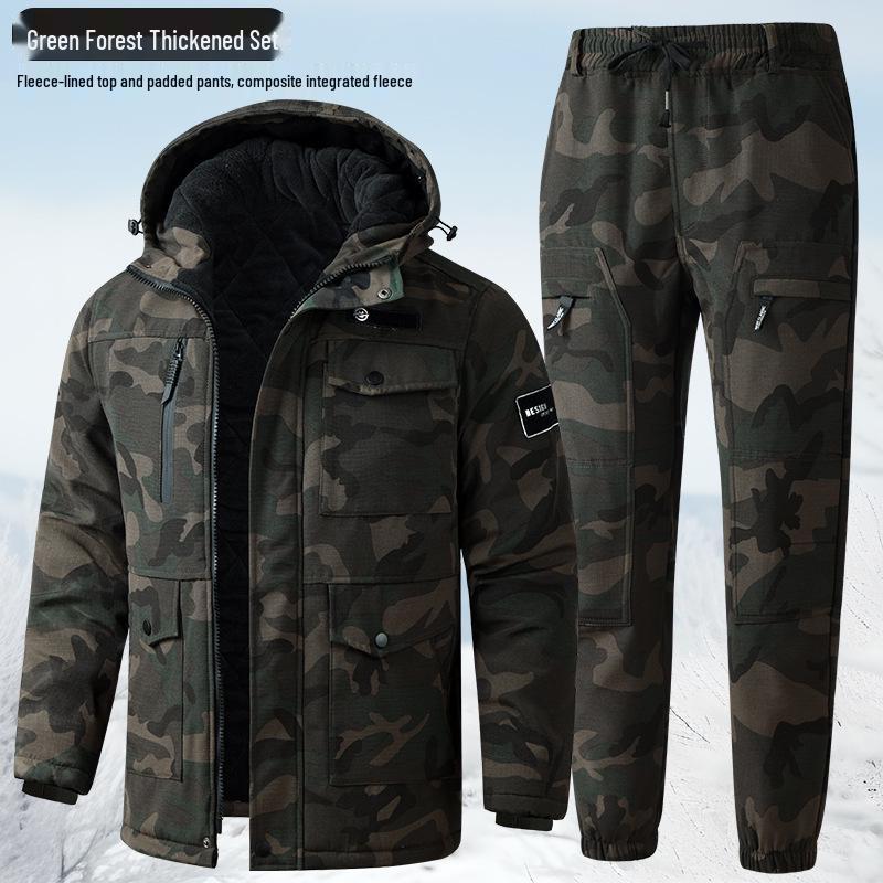 Men's Winter Camouflage Cotton Jacket with Velvet Lining for Cold Protection and Workwear