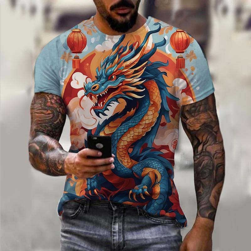 Men's Fashion China Golden Dragon 3D Printed T-shirt