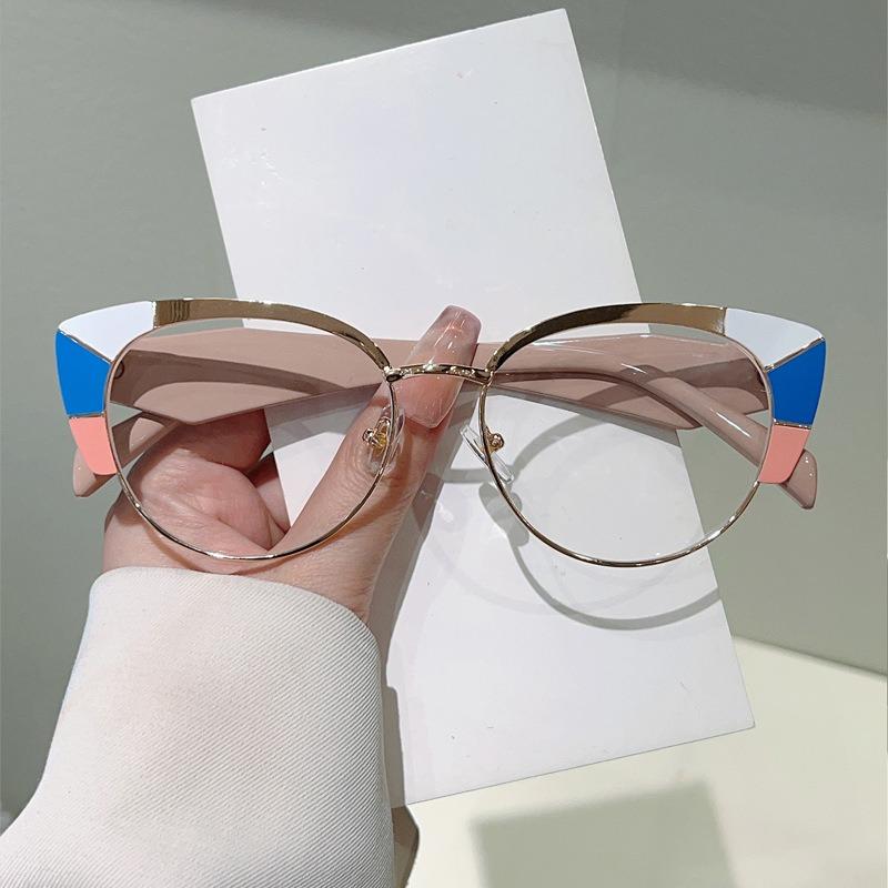 Europe and America Cat Eye Frame Anti-Blue Light Glasses Men Women Fashion Piece Together Color High Definition Eyeglasses