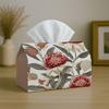 1pc Tissue Box Holder Featuring a Botanical Vintage Design with Protea Floral In Red And Beige, Made from Durable Polyester, Perfect for Use In The Ki