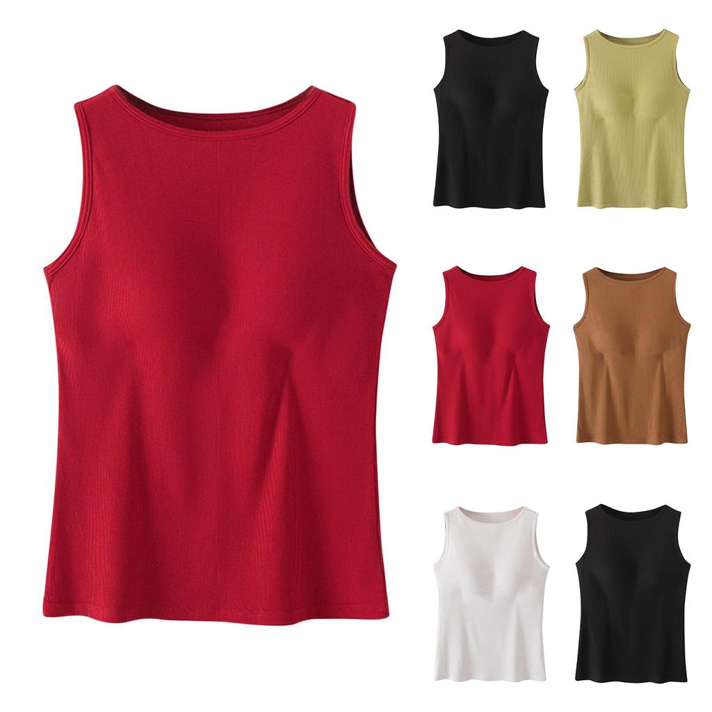 Women's Solid Color Padded Summer Vest With Shoulder Slim Fit Bottoming Sleeveless Vest