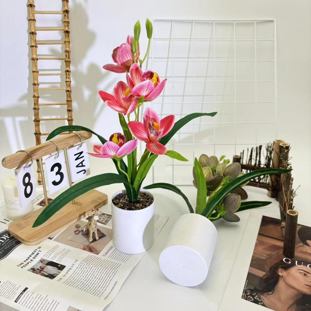 Cymbidium Rolfe Faberi Flusssteine Bonsai Simulierte Blume Topf Für Deko Hotel