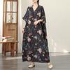 DIMANAF New 2026 Women Plus Size Spring Summer Beach Vintage  Floral Print Black Long Dress Loose Oversize Maxi