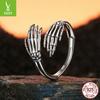 Halloween Skull Hand Plain Silver Open Ring, Ornament Personality S925 Sterling Silver Ring