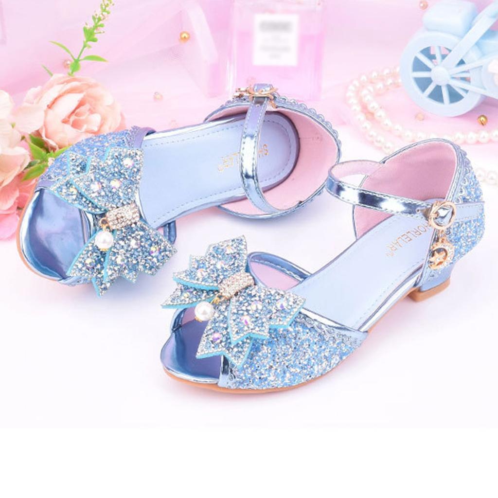 Children Princess Sandals Kids Girls Wedding Shoes High Heels Dress Shoes Bowknot Purple Pink Blue Silver Shoes For Girls