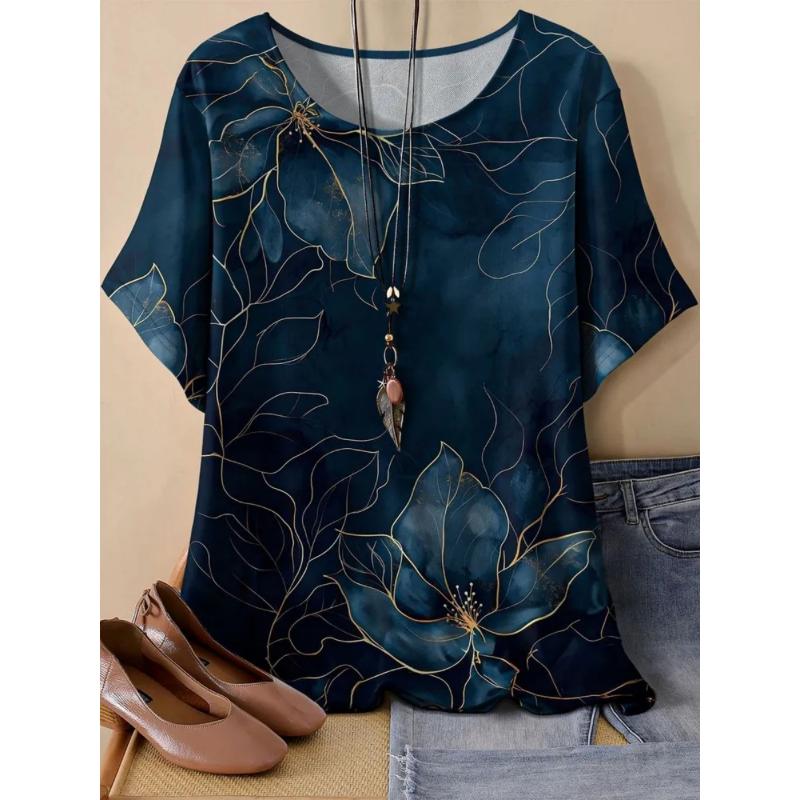 Fashion Women's Crew Neck T-Shirt Crew Neck Short Sleeve 3D Color Printing