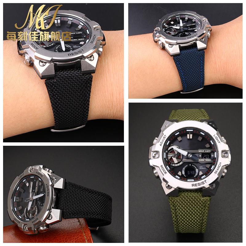 26*14mm Convex Thin breathable men Wrist strap For CASIO G-Shock GST-B400 nylon Cowhide watch band cowhide watchband accessories