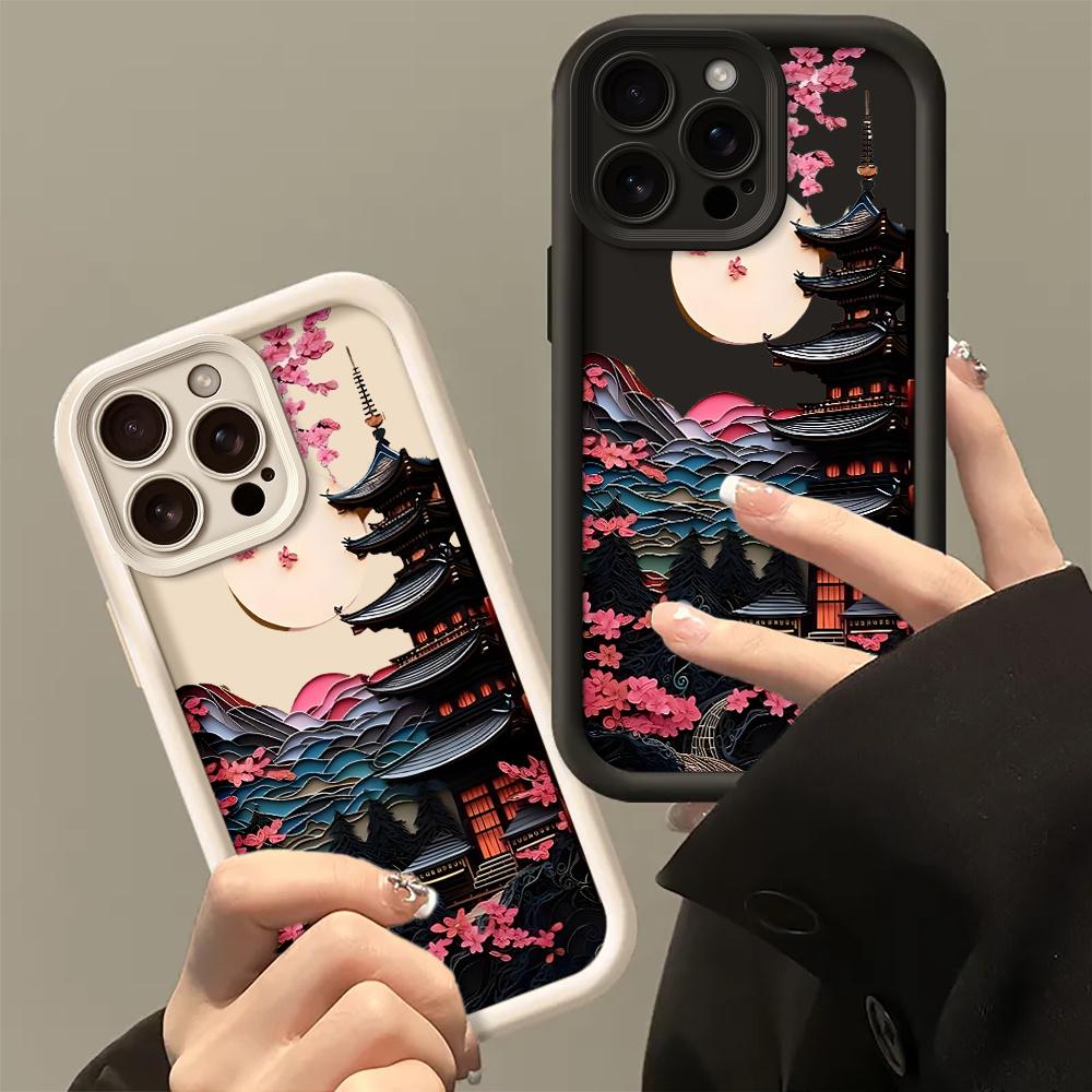 Luxurious cherry blossom pattern phone case suitable for iPhone 17 16 15 14 13 12 11 Pro/Max/Plus anti drop and shockproof