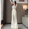 Female Floral High Waisted Slightly Flared Pants Lace Bow Decoration Casual Pants Spring Solid Color Elastic Waist Women's Bottoms