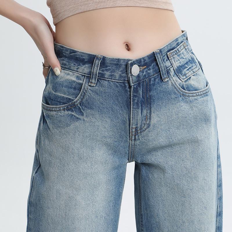 Summer Vintage Washed Relaxed Straight Drape Floor Wide Leg All Match Denim Pants For Ladies Casual Pants Oversize Denim Trousers